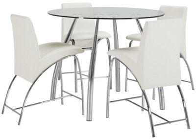 Mensa White Round High Table & 4 Upholstered Barstools