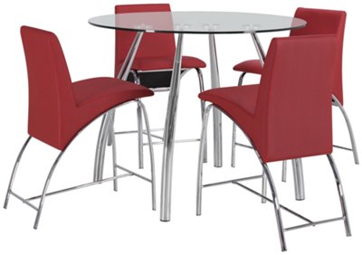 Mensa Red Round High Table & 4 Upholstered Barstools