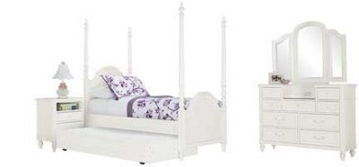 Olivia White High Poster Trundle Bedroom