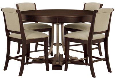 Canyon Mid Tone Round High Table & 4 Upholstered Barstools