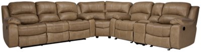 Tyler3 Dk Taupe Leather & Vinyl Two-Arm Manually Reclining Sectional