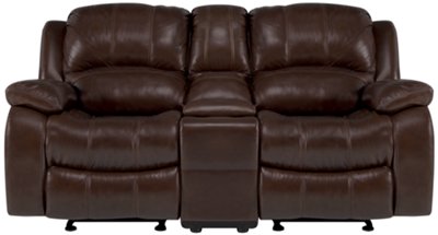 Md Brown Leather & Vinyl Reclining Console Loveseat