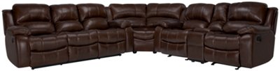 Tyler3 Md Brown Leather & Vinyl Two-Arm Manually Reclining Sectional