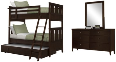 Liam Dark Tone Bunkbed Trundle Bedroom