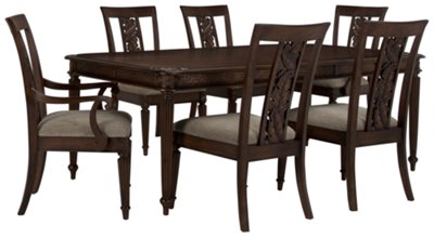 Dark Tone Rectangular Table & 4 Carved Chairs