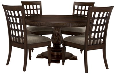 Dark Tone Round Table & 4 Wood Chairs