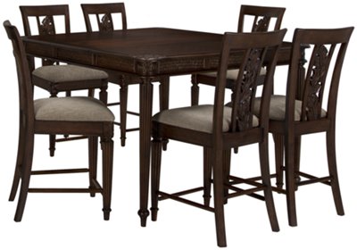 Dark Tone High Table & 4 Carved Barstools