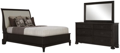 Belgian Oak Dark Tone Upholstered Platform Bedroom