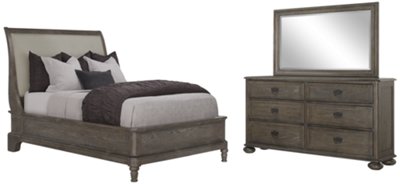 Belgian Oak Light Tone Upholstered Platform Bedroom
