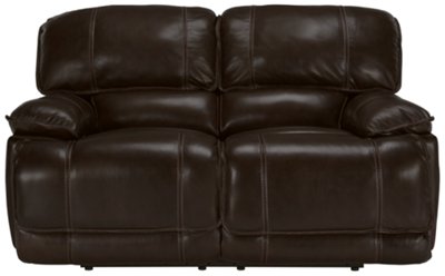 Dk Brown Leather & Vinyl Reclining Loveseat