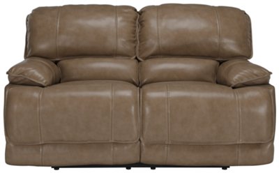 Dk Taupe Leather & Vinyl Reclining Loveseat