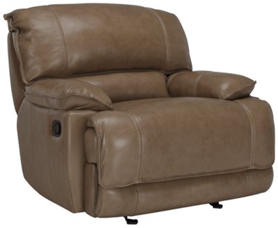 Dk Taupe Leather & Vinyl Glider Recliner