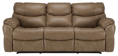 Dk Taupe Leather & Vinyl Reclining Sofa