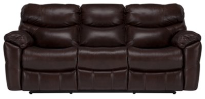 Dk Brown Leather & Vinyl Reclining Sofa