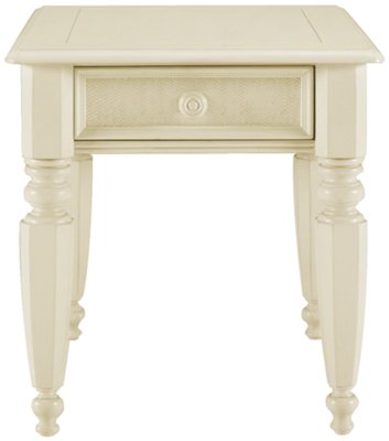 White Woven Storage End Table