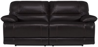 Dk Brown Leather & Vinyl Reclining Sofa