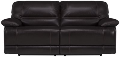 Dk Brown Leather & Vinyl Power Reclining Sofa