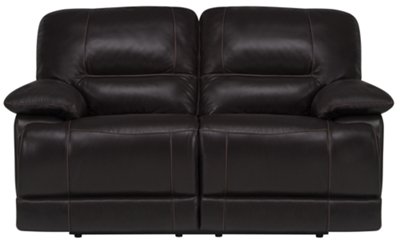 Dk Brown Leather & Vinyl Reclining Loveseat