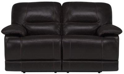 Dk Brown Leather & Vinyl Power Reclining Loveseat