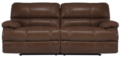 Md Brown Leather & Vinyl Reclining Sofa