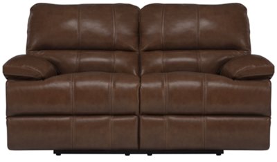 Md Brown Leather & Vinyl Reclining Loveseat