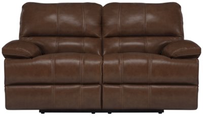 Md Brown Leather & Vinyl Power Reclining Loveseat