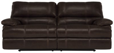 Dk Brown Leather & Vinyl Power Reclining Sofa