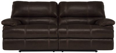 Dk Brown Leather & Vinyl Reclining Sofa