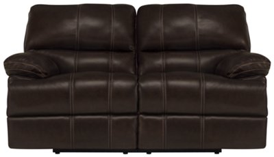 Dk Brown Leather & Vinyl Reclining Loveseat