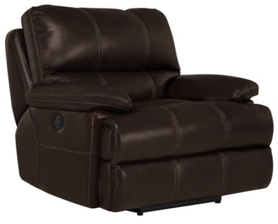 Dk Brown Leather & Vinyl Power Recliner