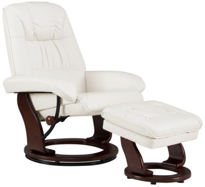 Norris White Upholstered Recliner & Ottoman
