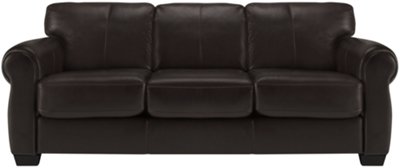 Dk Brown Leather & Vinyl Sofa