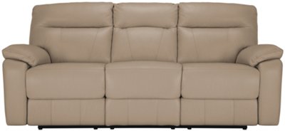 Baxter Beige Leather & Vinyl Reclining Sofa