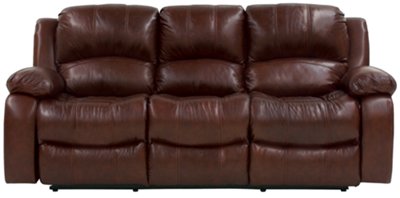 Md Brown Leather & Vinyl Reclining Sofa