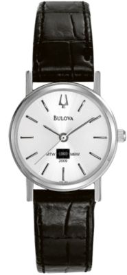 Bulova Silver And Black Leather (Women's)