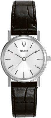 Bulova Silver And Black Leather (Women's)
