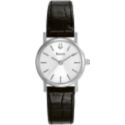 Bulova Silver And Black Leather (Women's)