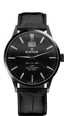 Edox Les Vauberts Big Date Black PVD Black (Men's)
