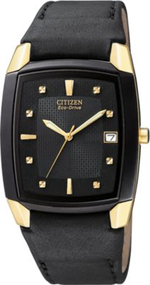 Citizen Eco-Drive Leather Strap Black Dial (Men's)