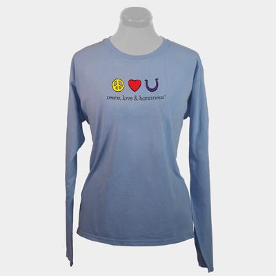 Planet Cowgirl Peace Love Horsiness Long Sleeve Tee Shirt