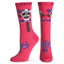 Ariat Ladies Hot Pink Skull and Cross Ankle Socks Best Price