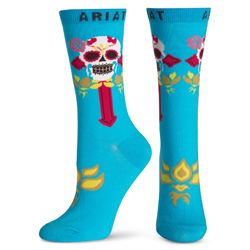 Ariat Ladies Turquoise Skull and Cross Ankle Socks Best Price