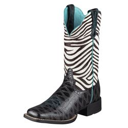AT Lds Blk Ant Zbra Quickdraw Wstn Boot Best Price