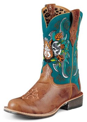 AT Lds Rodeobaby Tan/Teal Relic Wstn Boot Best Price