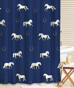 Hit the Hay Blue Horse Shower Curtain