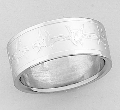 AWST Wide Laser Engraved Barbed Wire Ring