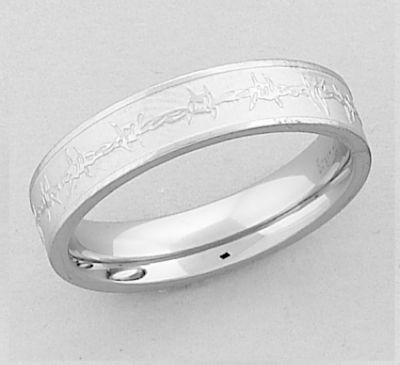 AWST Thin Laser Engraved Barbed Wire Ring