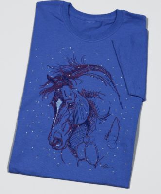 AWST Ladies Linear Horse Head #2 with Rhinestones Tee Shirt