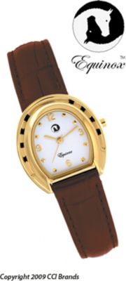CCI Equinox Watch Gold Horseshoe White Face Brown Band