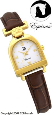 CCI Equinox Watch Gold Case White Face Dark Brown Band